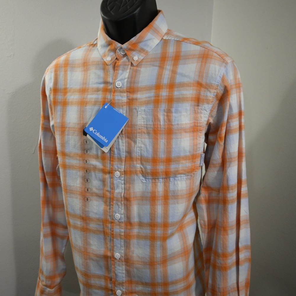 Columbia Out and Back II Long Sleeve Shirt Mens S NEW Orange Plaid Button Up